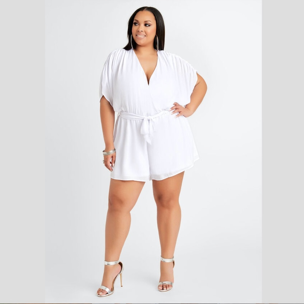 Plus Size White Tie-Waist Romper